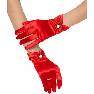 Women's Evening Red-Satin Tulle Short Lace Gloves Wrist Wedding Bridal Party